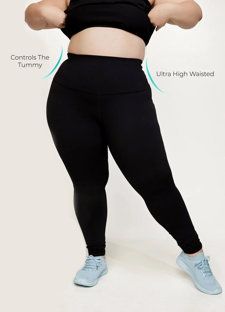 High Waisted Plus Size Gym Tights Black with Natural Camo Accents